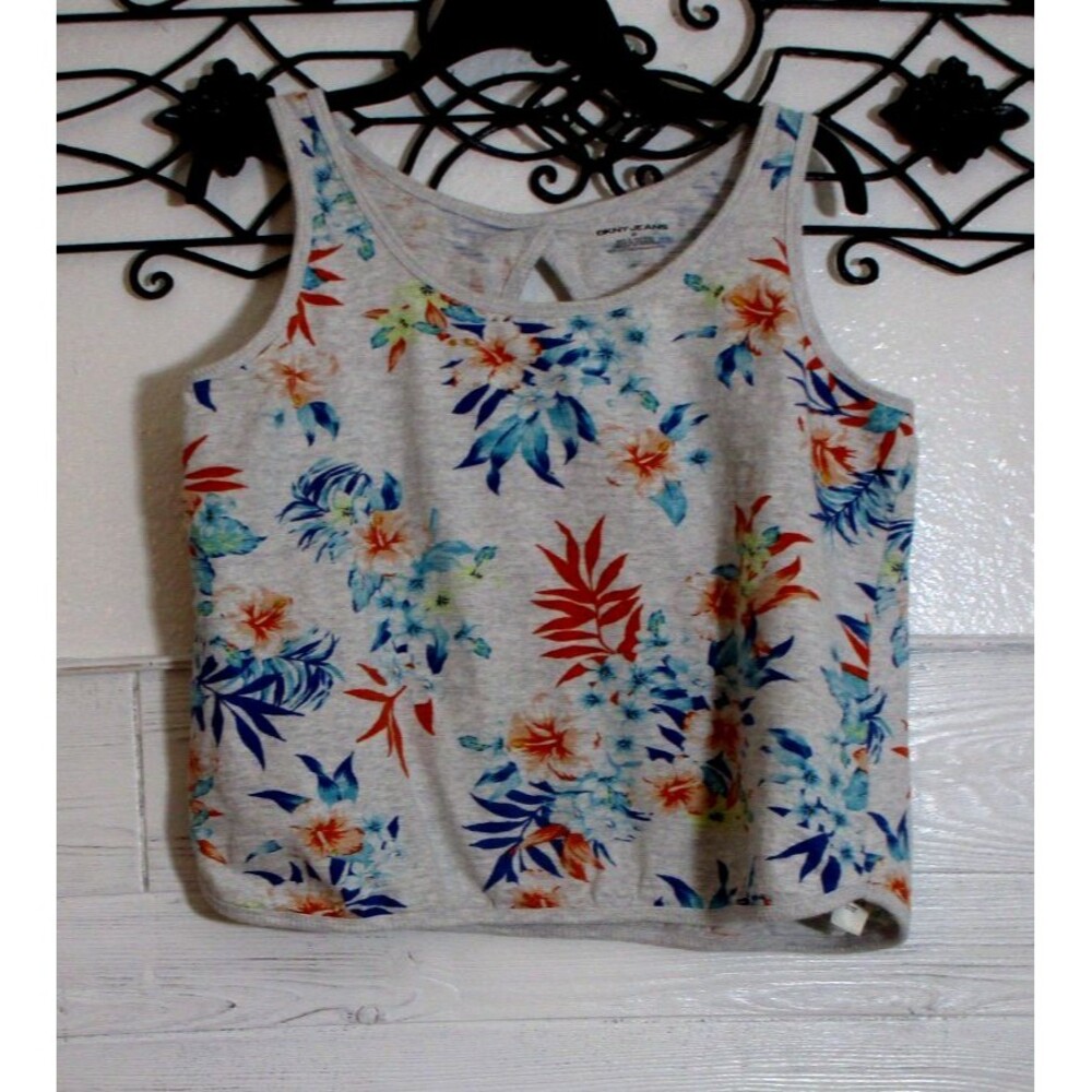 DKNY Knit Top Women's Size M Multicolor Floral Sleeve Round Neck